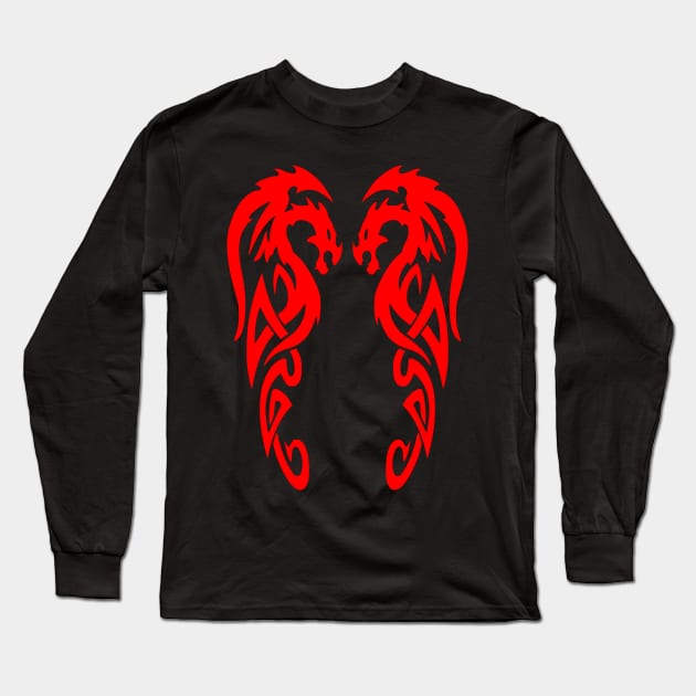 Twin Dragons Design Long Sleeve T-Shirt by LuckDragonGifts